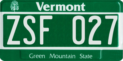 VT license plate ZSF027