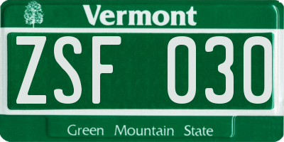 VT license plate ZSF030