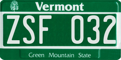 VT license plate ZSF032