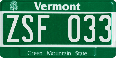 VT license plate ZSF033