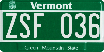 VT license plate ZSF036