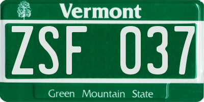VT license plate ZSF037
