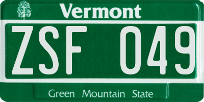 VT license plate ZSF049