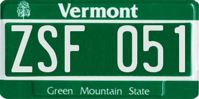 VT license plate ZSF051