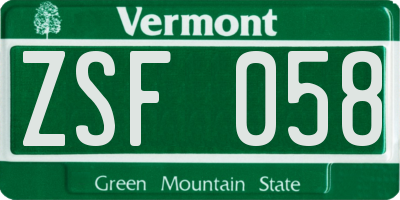 VT license plate ZSF058