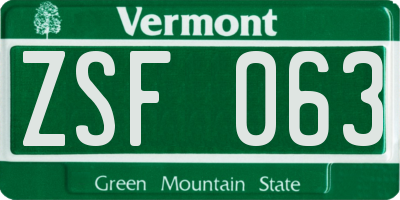 VT license plate ZSF063