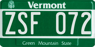 VT license plate ZSF072