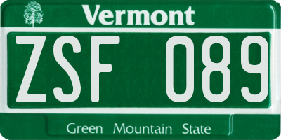 VT license plate ZSF089