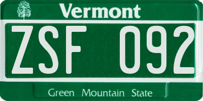 VT license plate ZSF092