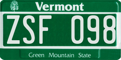 VT license plate ZSF098