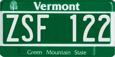 VT license plate ZSF122