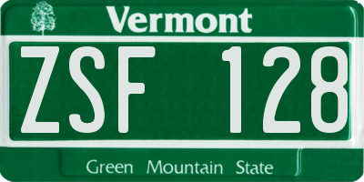VT license plate ZSF128