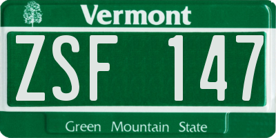 VT license plate ZSF147