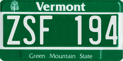VT license plate ZSF194