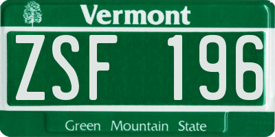 VT license plate ZSF196