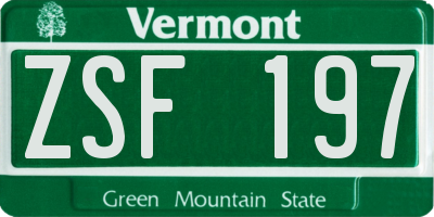 VT license plate ZSF197