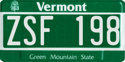 VT license plate ZSF198