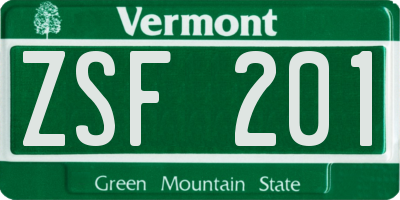 VT license plate ZSF201