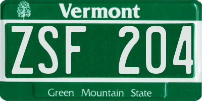 VT license plate ZSF204