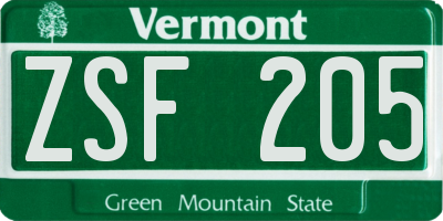 VT license plate ZSF205