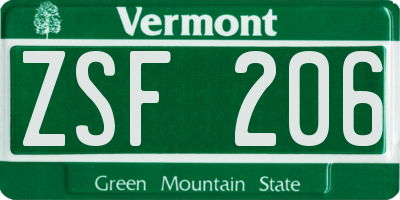 VT license plate ZSF206
