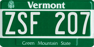 VT license plate ZSF207