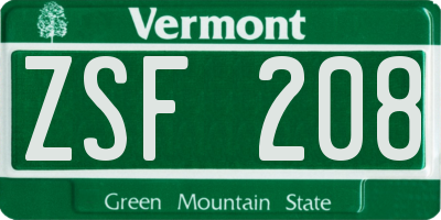 VT license plate ZSF208