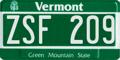 VT license plate ZSF209