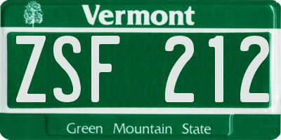 VT license plate ZSF212