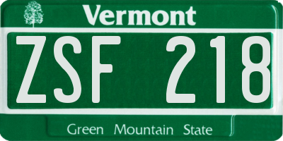 VT license plate ZSF218
