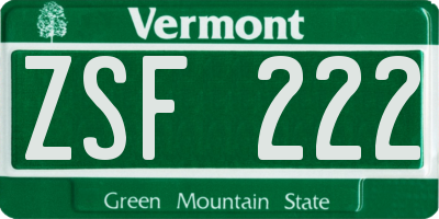 VT license plate ZSF222