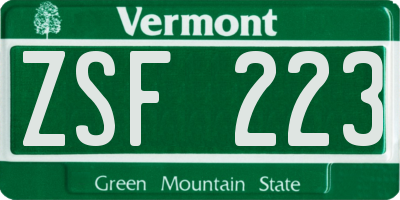 VT license plate ZSF223