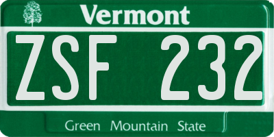 VT license plate ZSF232