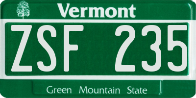 VT license plate ZSF235