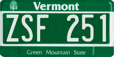 VT license plate ZSF251
