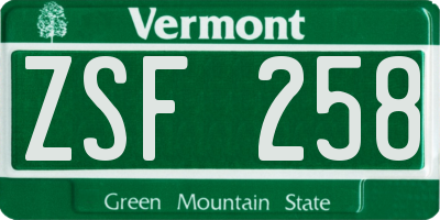 VT license plate ZSF258