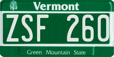 VT license plate ZSF260