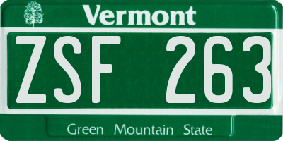 VT license plate ZSF263