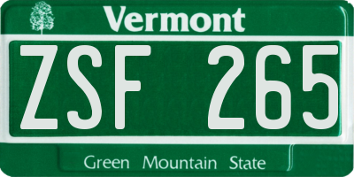 VT license plate ZSF265