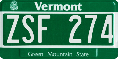 VT license plate ZSF274