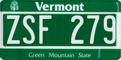 VT license plate ZSF279