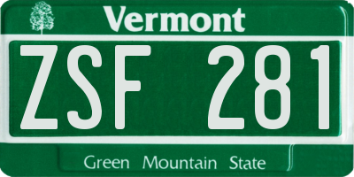 VT license plate ZSF281