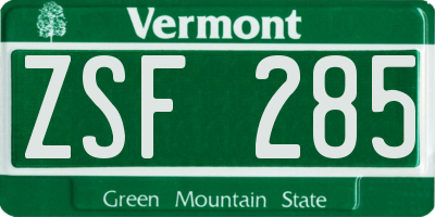 VT license plate ZSF285