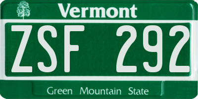 VT license plate ZSF292