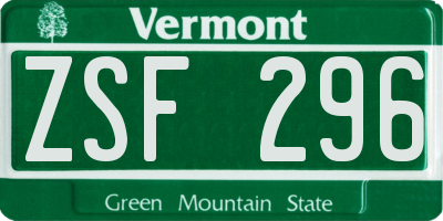 VT license plate ZSF296