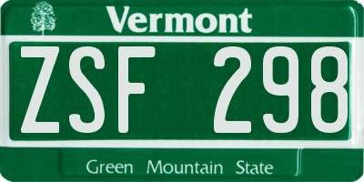 VT license plate ZSF298