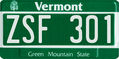 VT license plate ZSF301