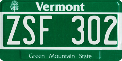 VT license plate ZSF302