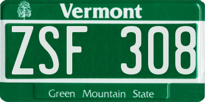 VT license plate ZSF308