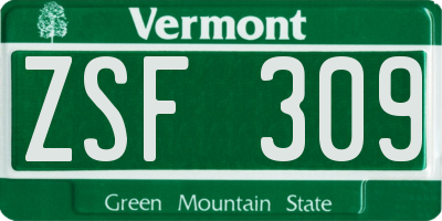 VT license plate ZSF309